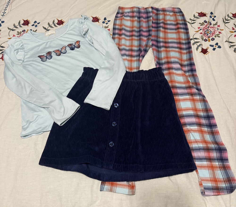 BTween Girls 4-Pack Fall Outfits, Dress, Long Sleeve T-Shirt, Skirt, & Leggings